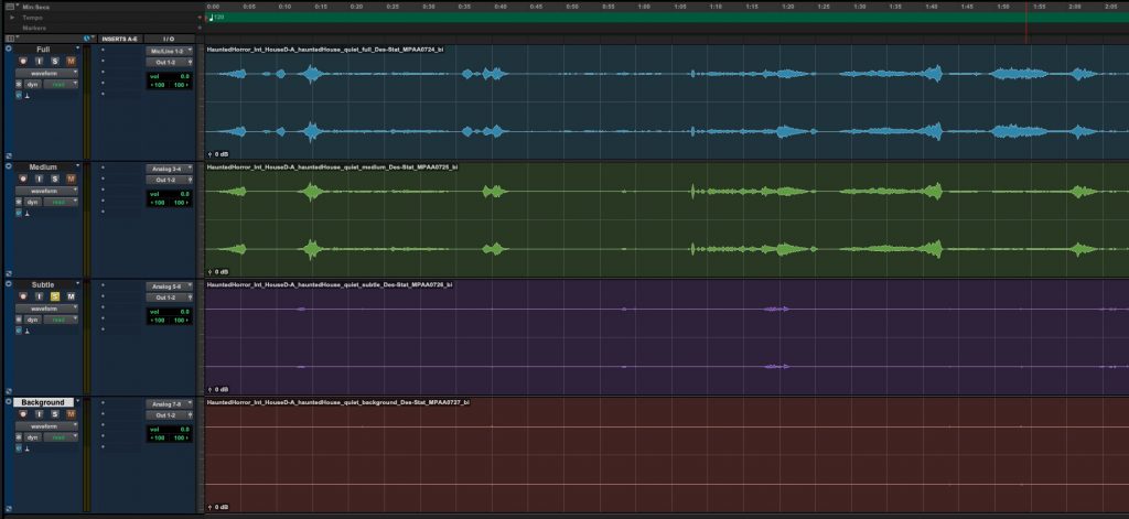 Ambience versions placed in Pro Tools.